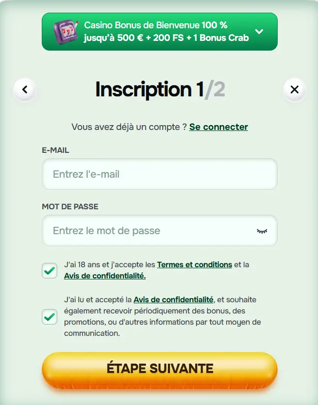 étape 3 inscription casinolo