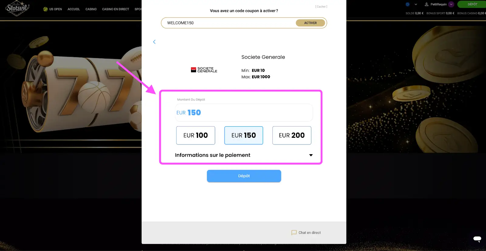 étape 4 activer bonus 300