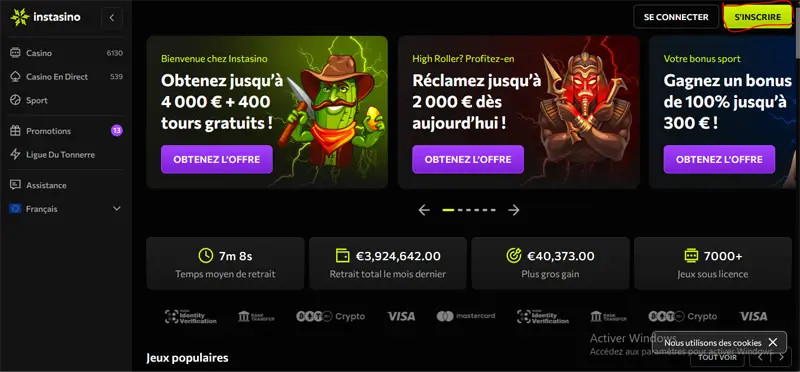 inscription ètape 1 instasino