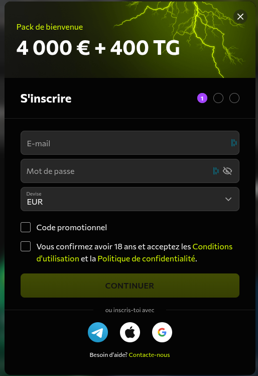 inscription ètape 2 instasino