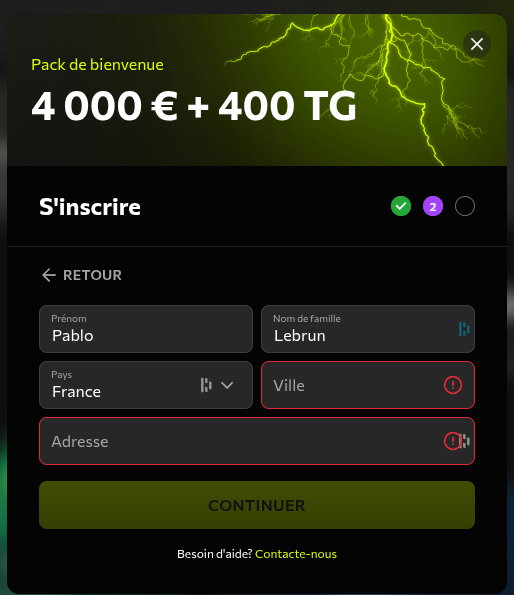 inscription ètape 3 instasino