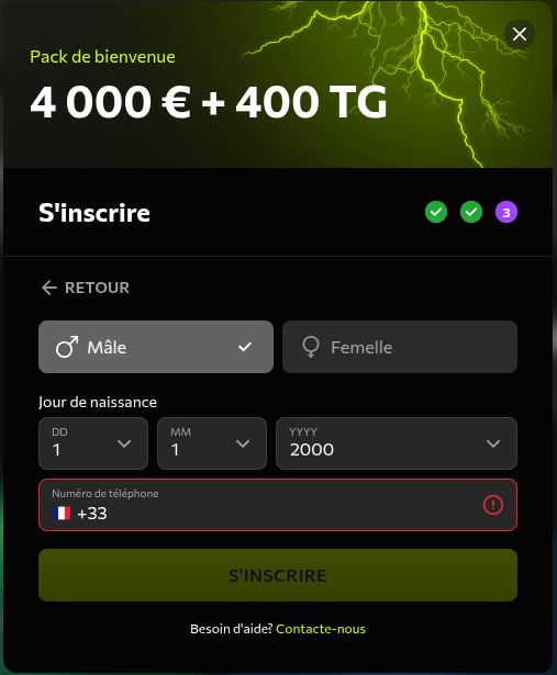 inscription ètape 4 instasino