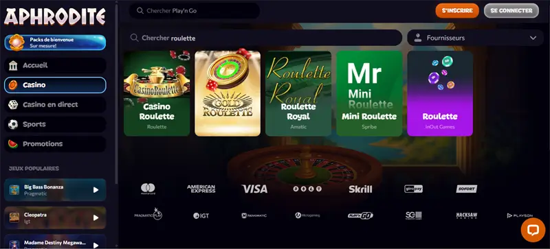 jeux de table aphrodite casino