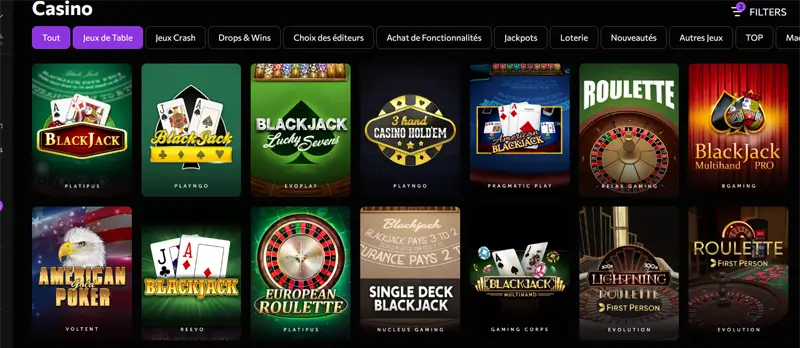 jeux de table instasino