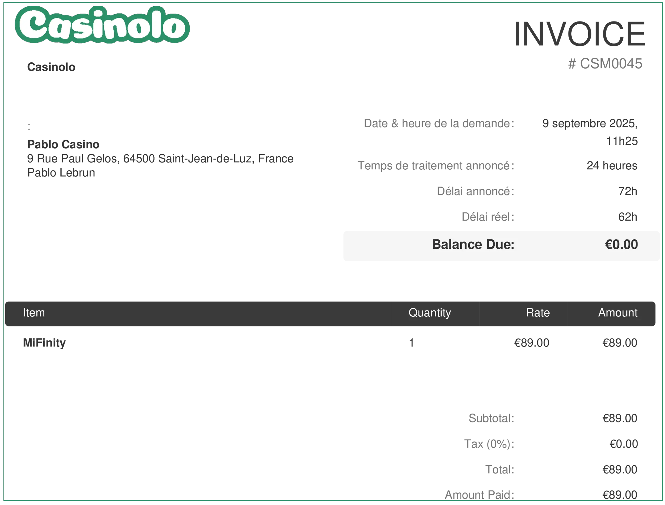 preuve de retrait casinolo