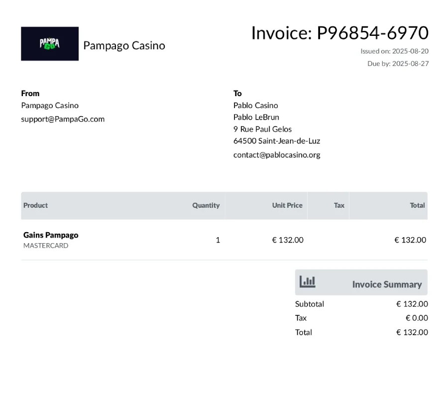 Preuve de retrait Pampago