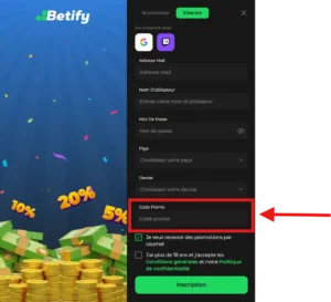 tutoriel utiliser code promo betify