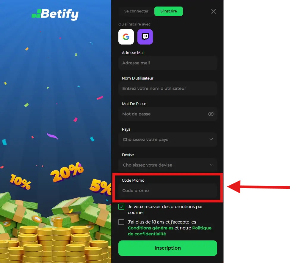 tutoriel utiliser code promo betify