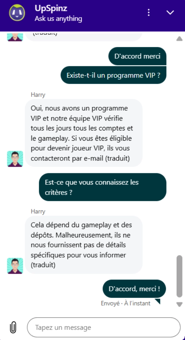 Assistance client Upspinz