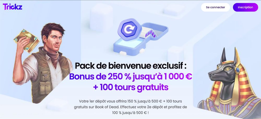 Screenshot bonus de bienvenue du casino Skrill : Trickz casino