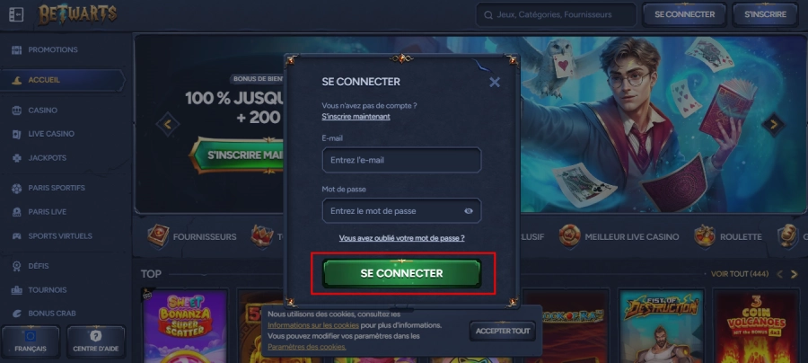 Faire un dépôt sur Betwarts étape1