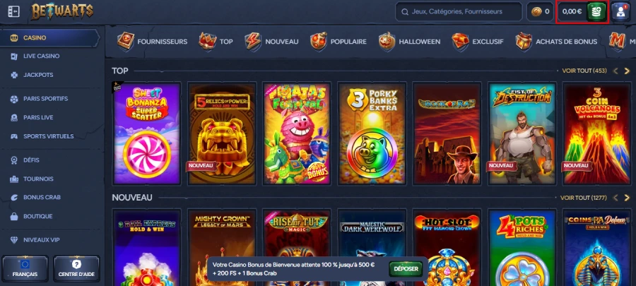 Faire un dépôt sur Betwarts étape2