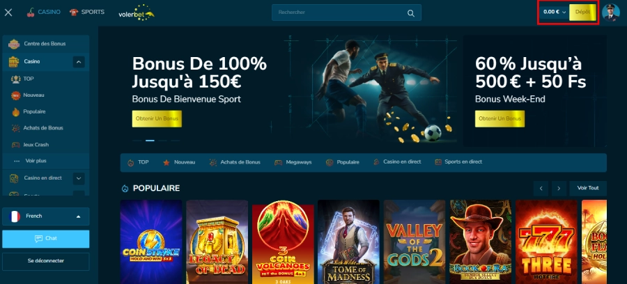 Faire un dépôt sur Volerbet étape1