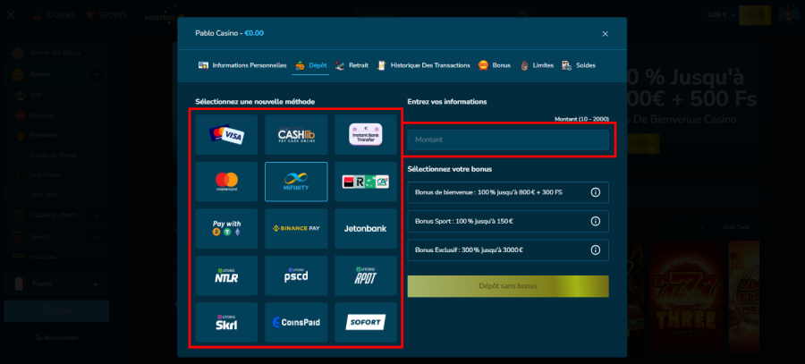 Faire un dépôt sur Volerbet étape2