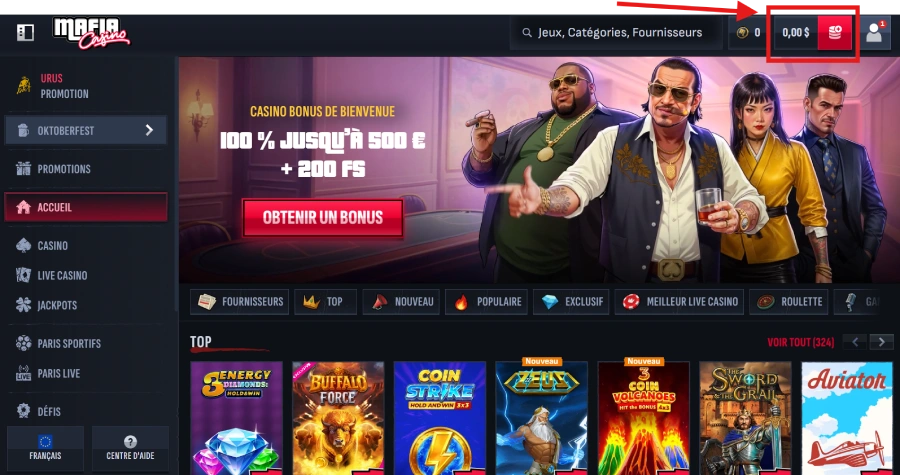 Faire un dépôt sur un casino Skrill étape2