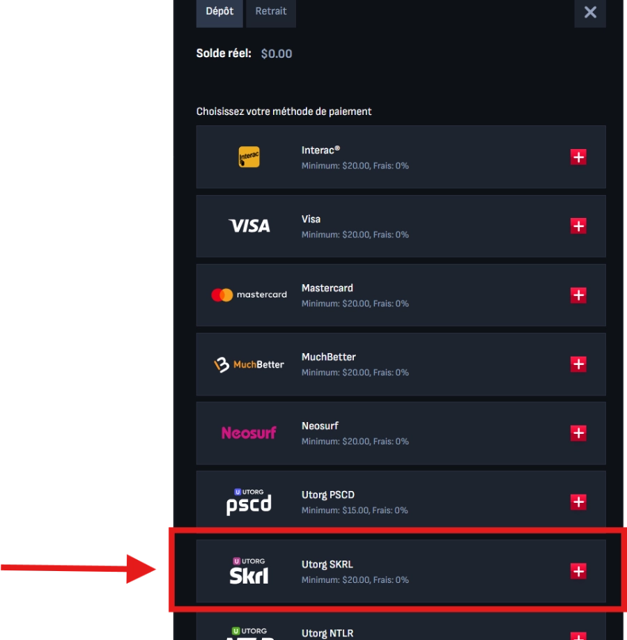 Faire un dépôt sur un casino Skrill étape3