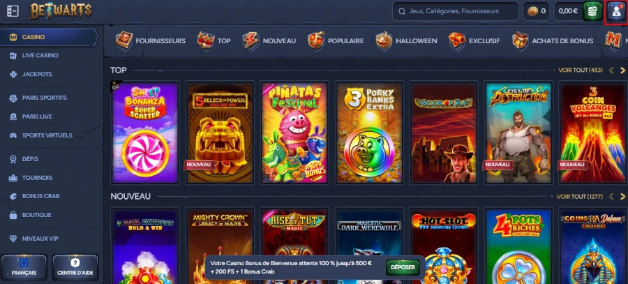 Faire un retrait sur Betwarts étape1