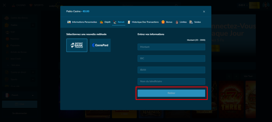 Faire un retrait sur Volerbet étape3