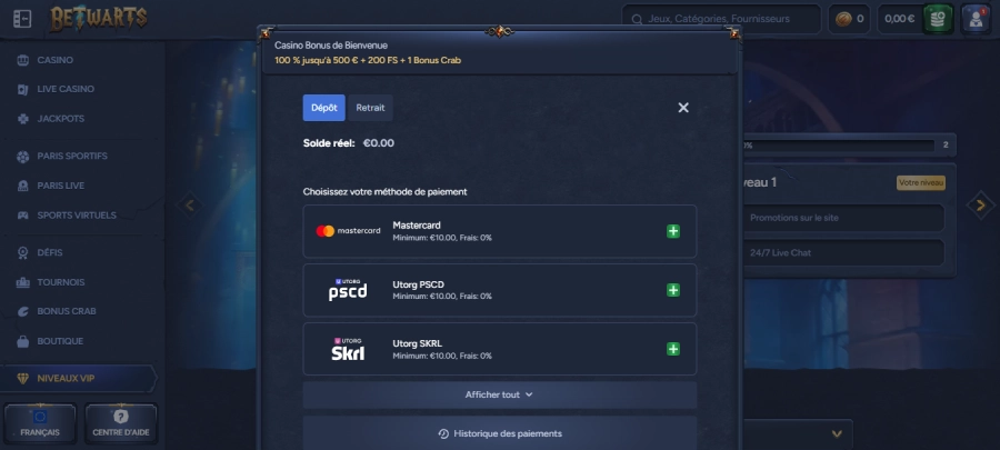 Inscription sur Betwarts étape4