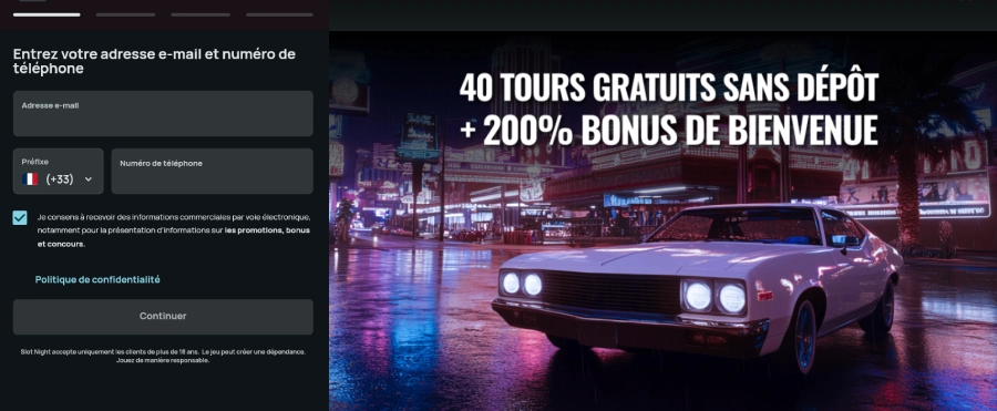 Inscription sur SlotNight étape2