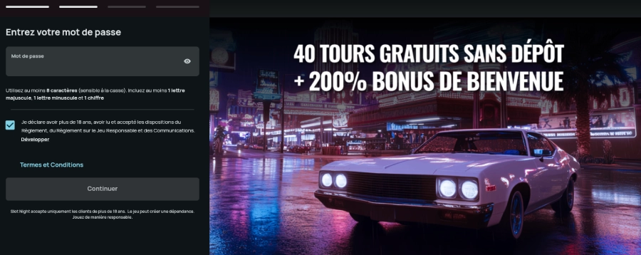 Inscription sur SlotNight étape3