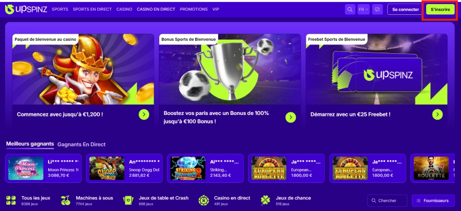 Inscription sur Upspinz étape1