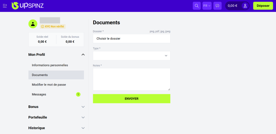 Inscription sur Upspinz étape4