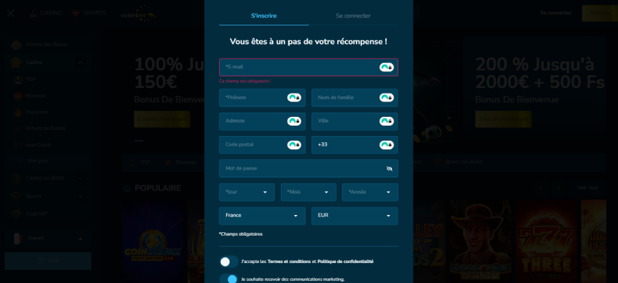 Inscription sur Volerbet étape3