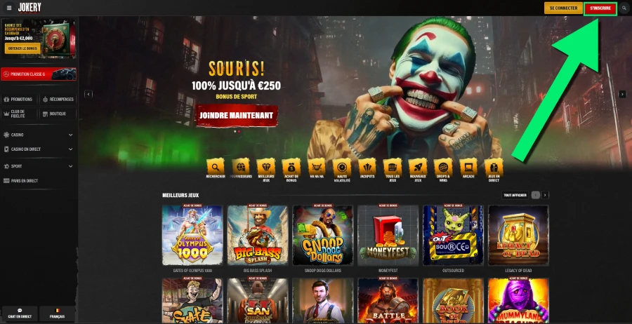Inscription sur jokery Casino étape1