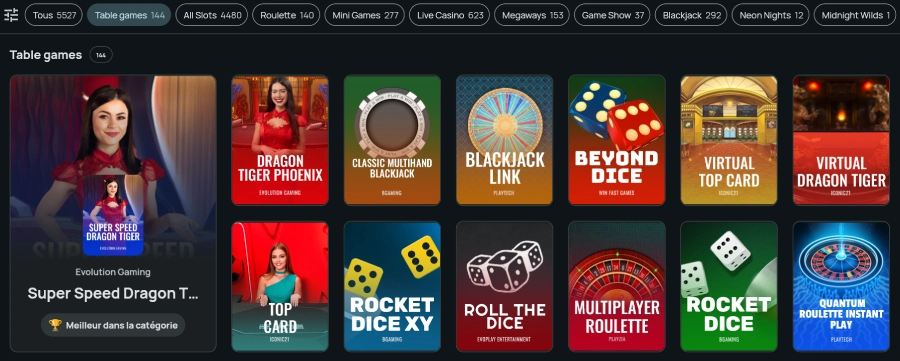 Jeux de table sur Slot Night