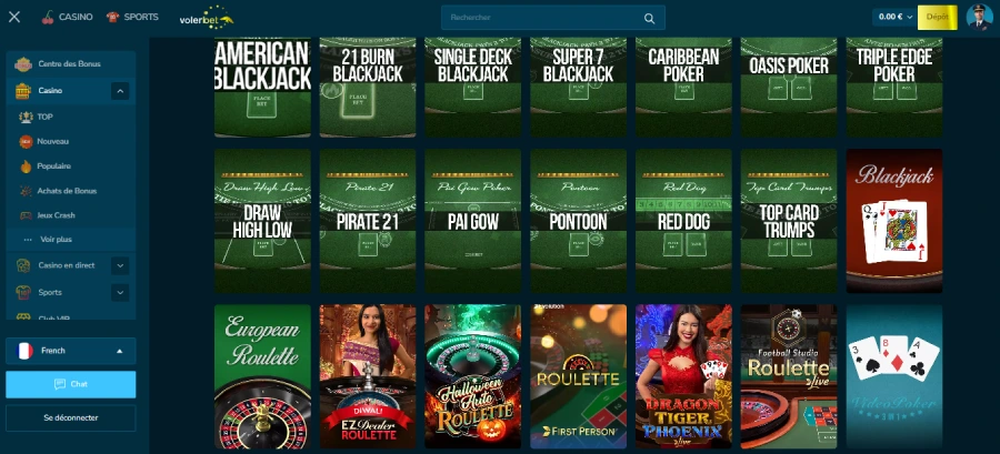 Jeux de table sur Volerbet