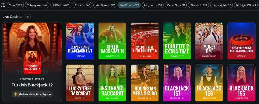 Jeux en direct sur Slot Night