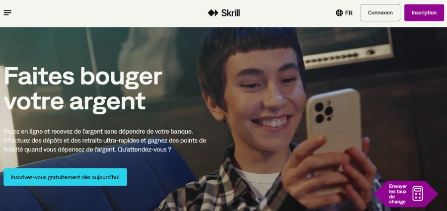 La page d'accueil Skrill