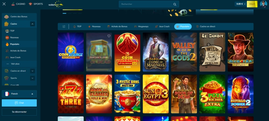 Machines à sous sur Volerbet