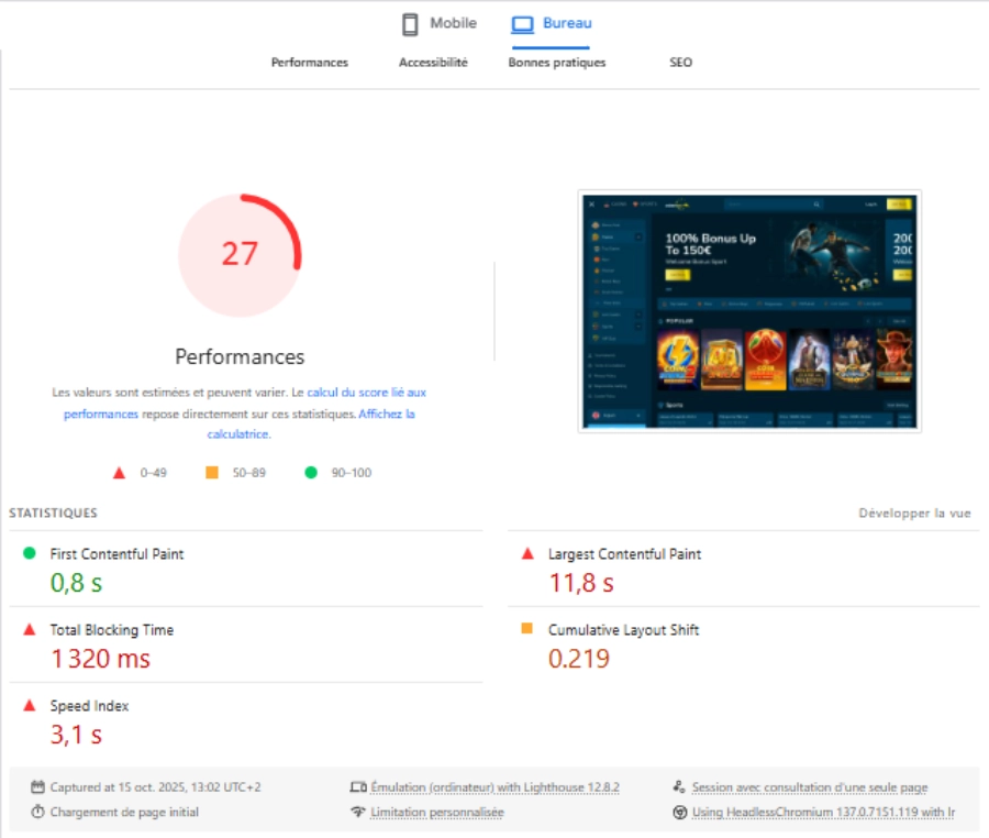 Performance de Volerbet sur ordinateur