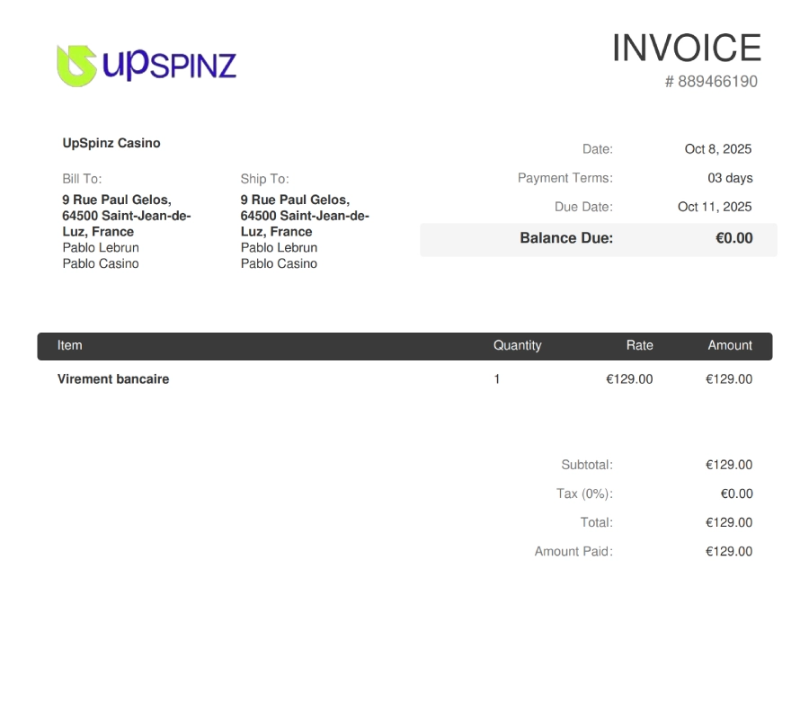 Preuve de retrait sur Upspinz