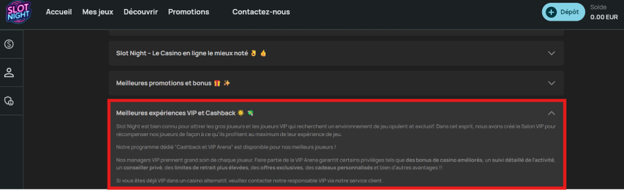 Programme VIP de SlotNight