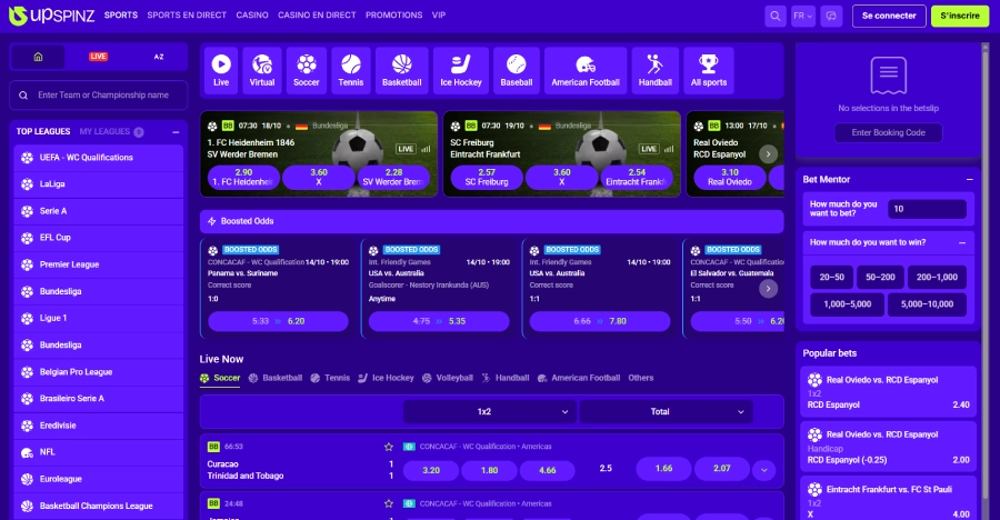 Section paris sportifs sur Upspinz