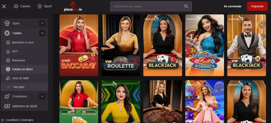 Live Casino sur PlaceBet
