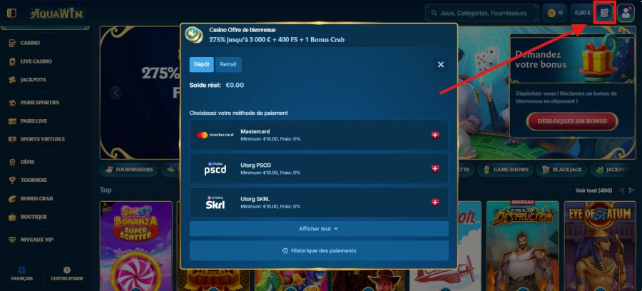 Dépôt sur Aquawin étape 1