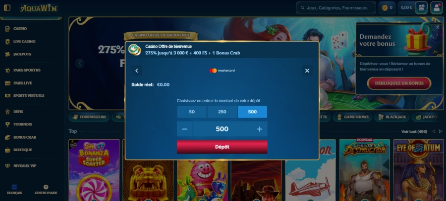 Dépôt sur Aquawin étape 2