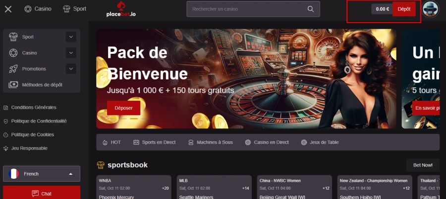 Faire un dépôt étape 2 PlaceBet