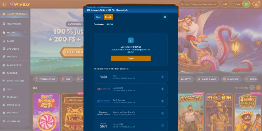 Faire un retrait sur Winbay étape 1