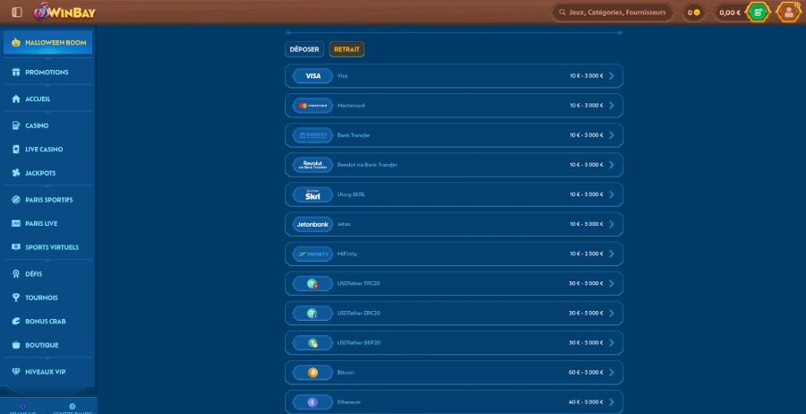 Faire un retrait sur Winbay étape 2