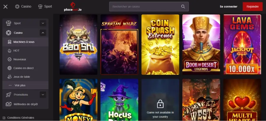 Machines à sous sur PlaceBet