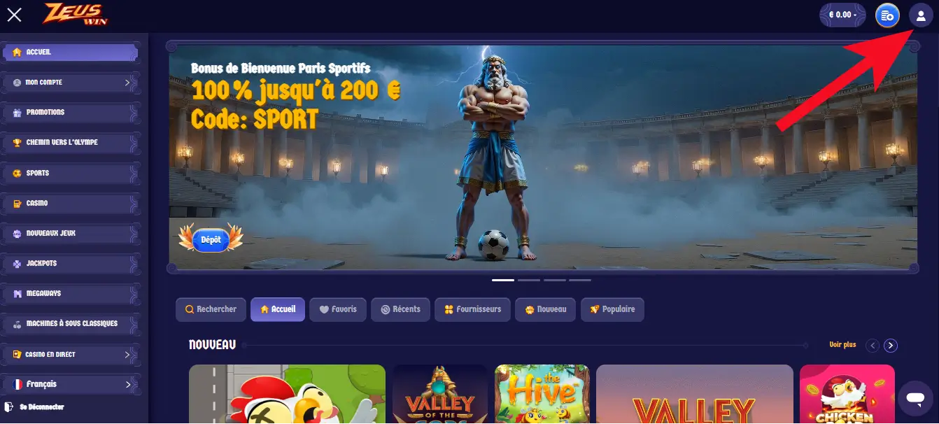 dépôt étape 1 zeuswin casino