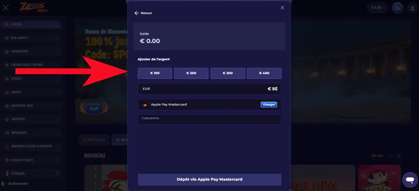 dépôt étape 3 zeuswin casino