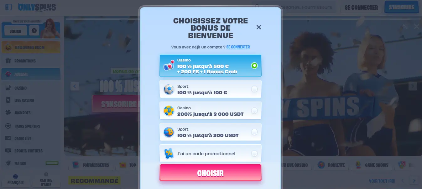 inscription étape 2 only spins casino