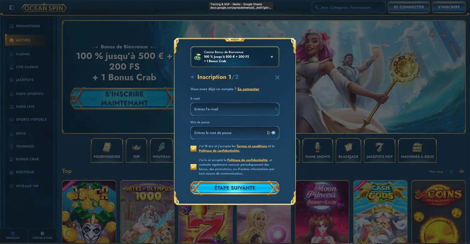 inscription étape 3 oceanspin