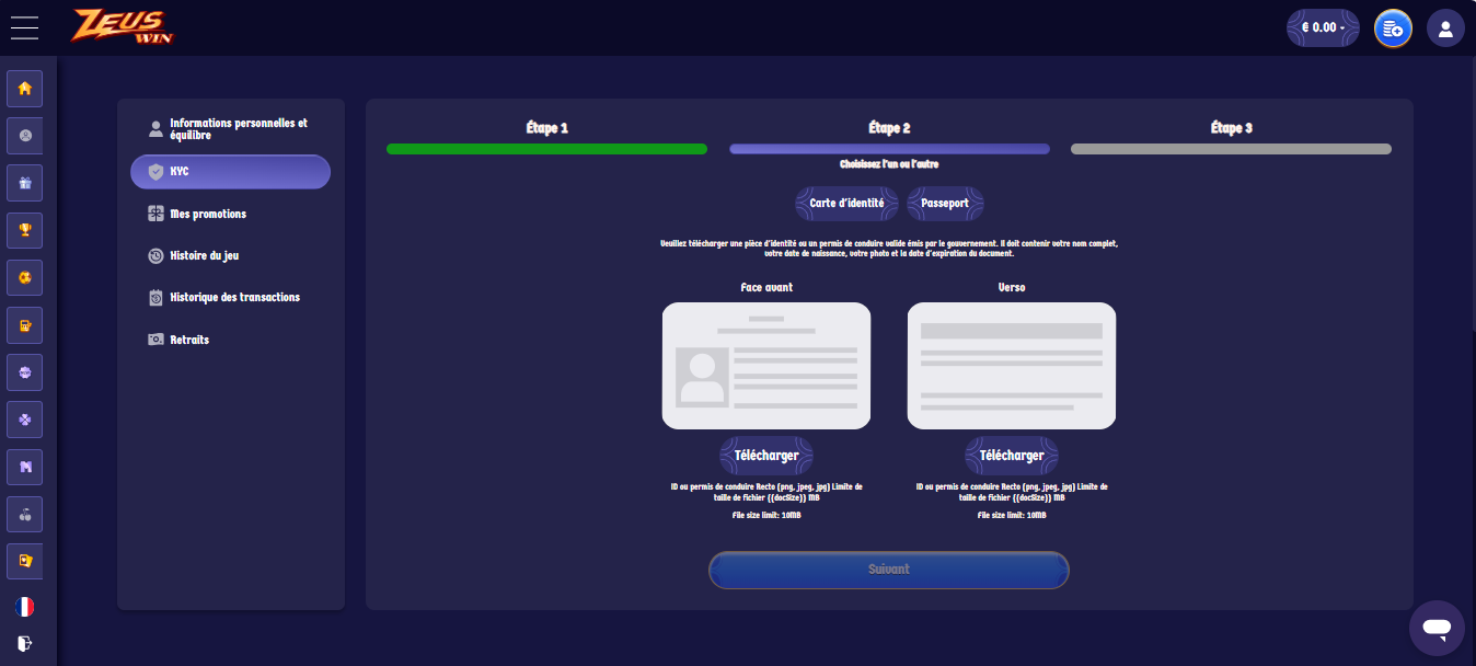 inscription étape 3 zeuswin casino